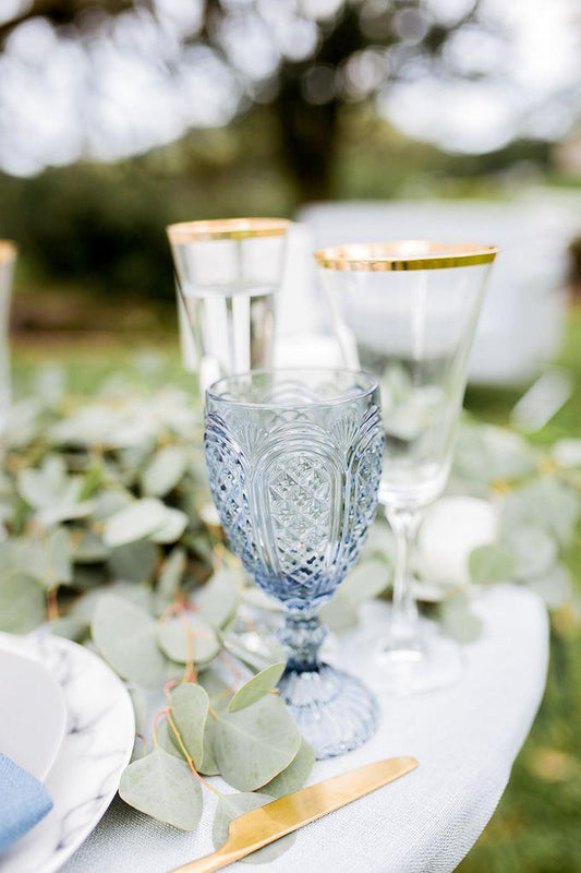 6 Pieces Vintage Wine Glasses Set, 8 Ounce Colored Glass Water Goblets for Wedding Reception - Hibrides