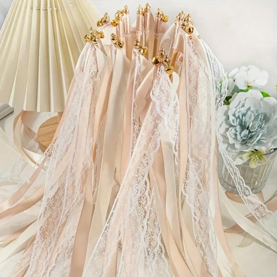 Handmade Champagne Blush Lace with Gold Bells
