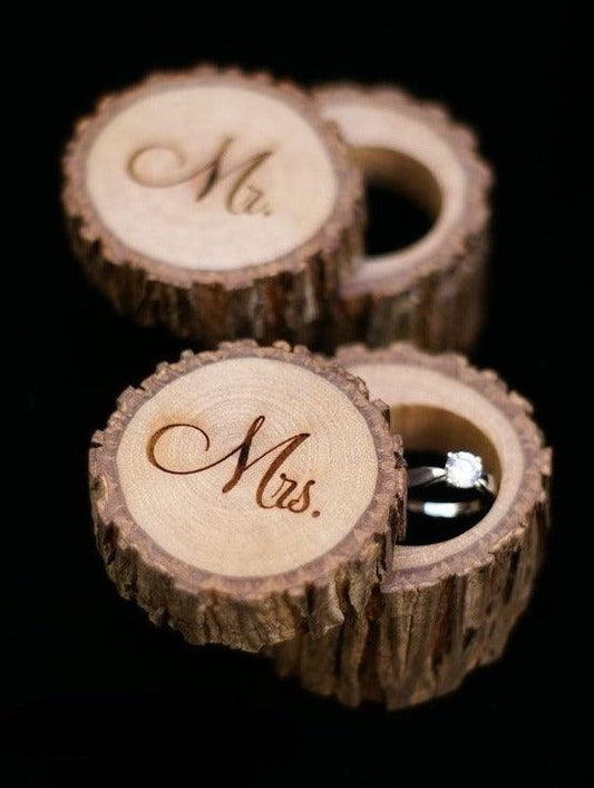2pcs Ring Box for Wedding Ceremony, Wedding Ring Box, Small Wooden Box Rustic Mr and Mrs Ring Bearer Box - Hibrides