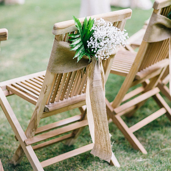 10pcs Affordable Natural Jute Burlap Chair Bow Sashes with Baby's Breath for Outdoor Weddings - Hibrides