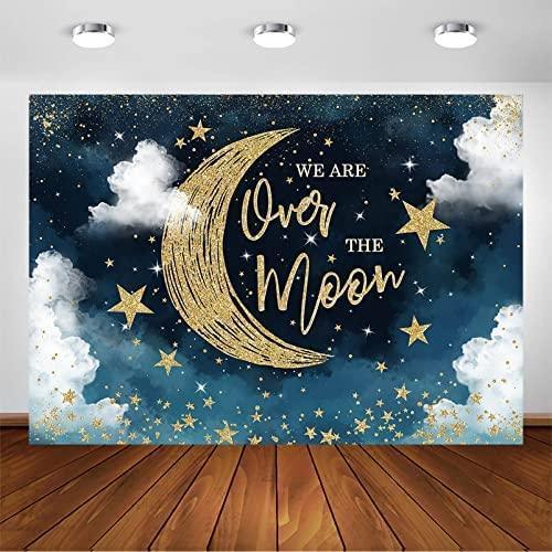 We are Over The Moon Baby Shower Backdrop Moon and Stars Starry Night Celestial Baby Shower Party Decorations - Hibrides