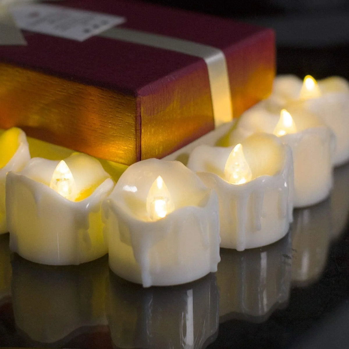 12pcs Timer Tea Lights, Flameless Flickering Battery Operated, Auto-On 6 Hours and Off 18 Hours Everyday, Batteries Included - Hibrides