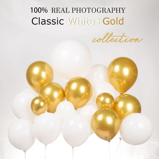 145pcs Chrome Gold and matte white Bobo starburst balloon arch for Birthday Party Baby shower Decorations - Hibrides