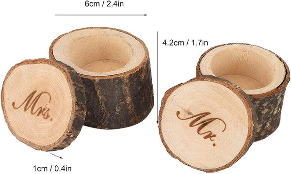 2pcs Ring Box for Wedding Ceremony, Wedding Ring Box, Small Wooden Box Rustic Mr and Mrs Ring Bearer Box - Hibrides
