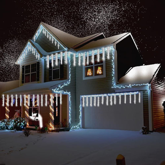 Christmas Lights Outdoor, Meteor Shower Lights Falling Rain Lights 12 inch 8 Tube 192 LED Snow Falling Icicle Cascading Lights for Xmas Tree - Hibrides