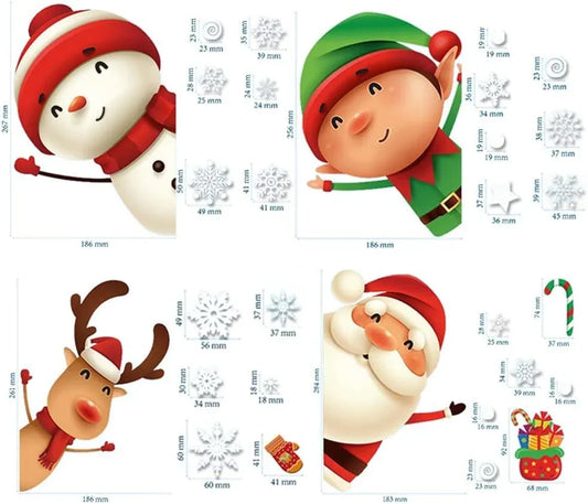 82PCS Christmas Snowflake Window Clings Stickers for Glass, Xmas Decals Decorations Holiday Snowflake Santa Claus Reindeer Decals for Party - Hibrides