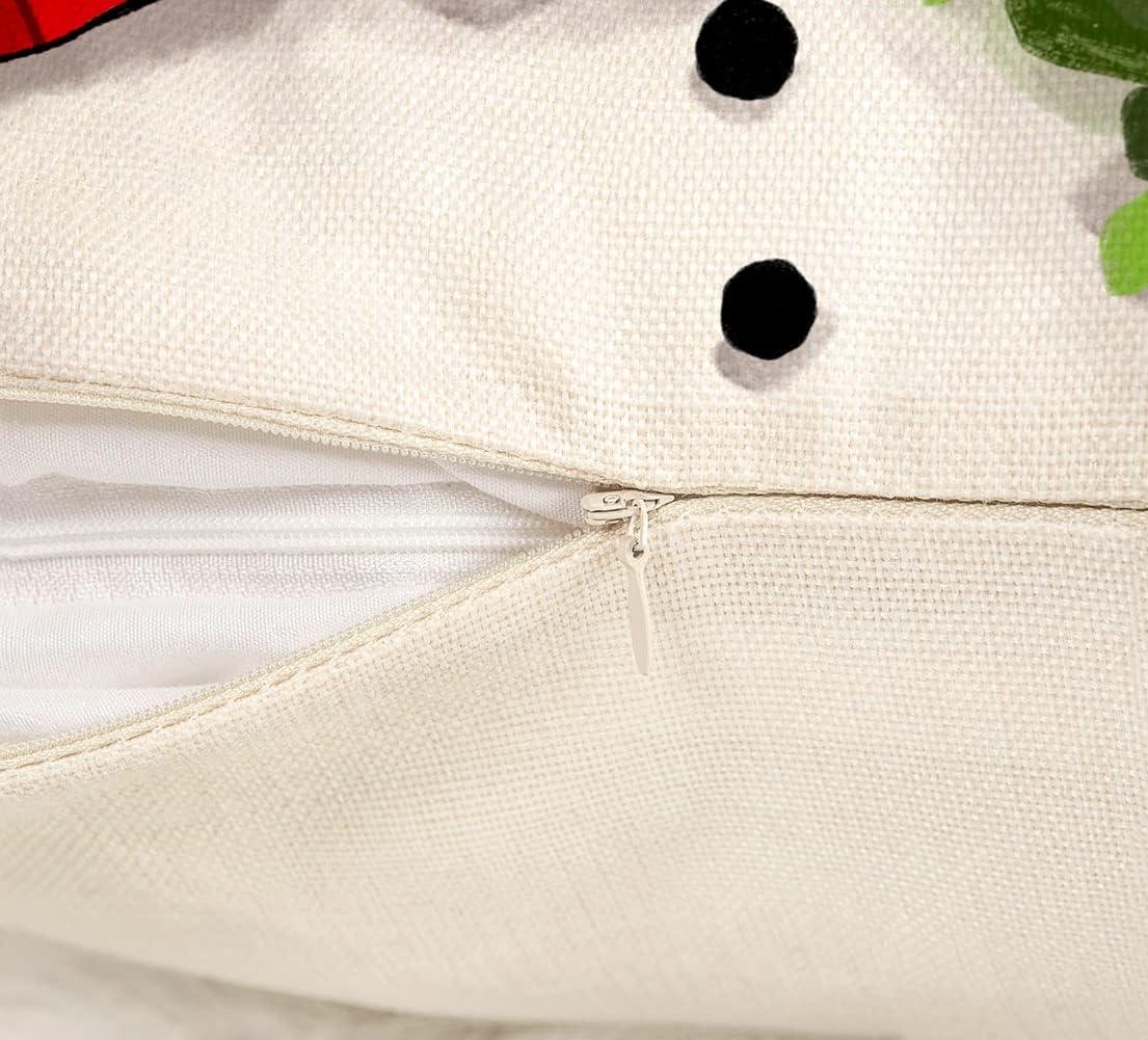 Set of 4 Red Christmas Pillow Covers 18x18 Farmhouse Christmas Decorations Snowman Wreath Santa Claus - Hibrides