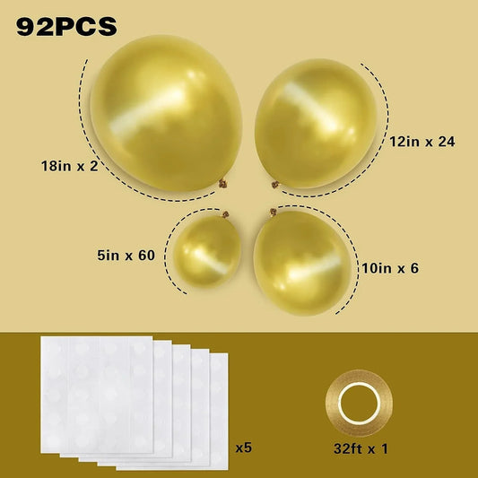 92pcs Metallic Gold Balloons Chrome Gold Balloon 18 12 10 5 Inches Gold Latex Balloons for Birthday Party Graduation Baby Shower - Hibrides