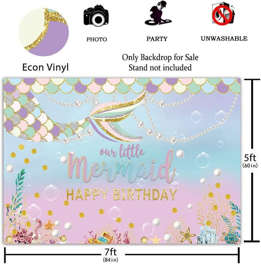 Under The Sea Little Mermaid Backdrop Girl Princess Birthday Party Photography Background Purple Pink Scales Gold Glare Glitter Pearl Banner - Hibrides