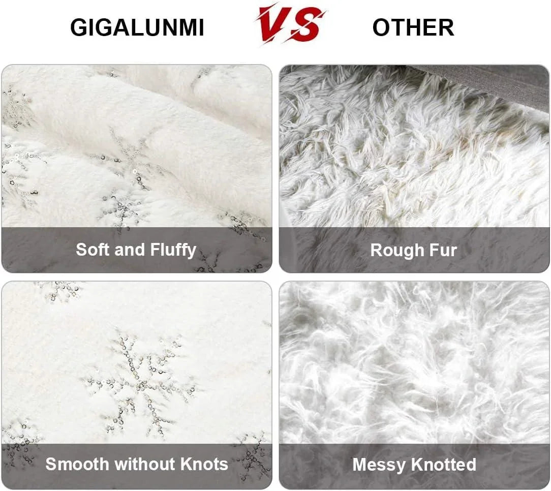 Christmas Tree Skirt - 48 inches Large White Luxury Faux Fur Tree Skirt Christmas Decorations Holiday Thick Plush Tree Xmas Ornaments - Hibrides