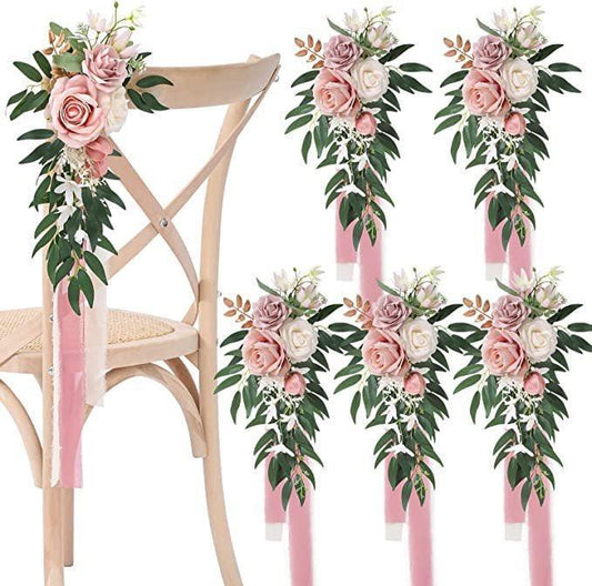 Set of 6 Pew Flowers for Wedding Aisle Decorations with Artificial Flowers for Wedding Reception - Hibrides