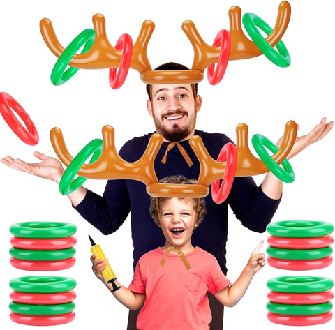 2 Packs Inflatable Reindeer Antler Ring Toss Game for Christmas Party Supplies Xmas Target Game - Hibrides