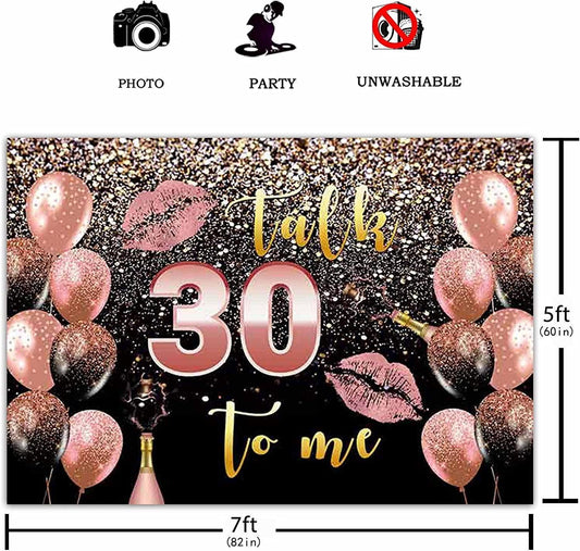 30th Birthday Party Backdrop Talk Thirty to me Rose Gold Women Girls Bday Background - Hibrides