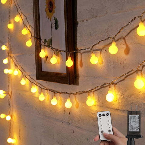 Globe String Lights, 33 Feet 100 Led Fairy Lights Plug in, 8 Modes with Remote Mini Globe Lights for Indoor Outdoor - Hibrides