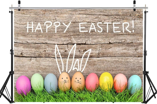 Spring Happy Easter Theme Photography Backdrop Easter Backdrop Easter Eggs Grass Plank Backdrop - Hibrides