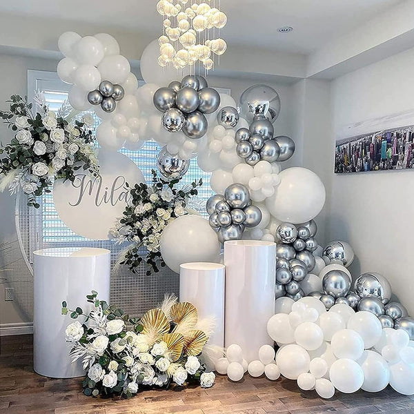 105pcs 5/10/12/18 Inch Metallic Silver Balloon Garland for Birthday Wedding Baby Shower Graduation Party Decorations - Hibrides