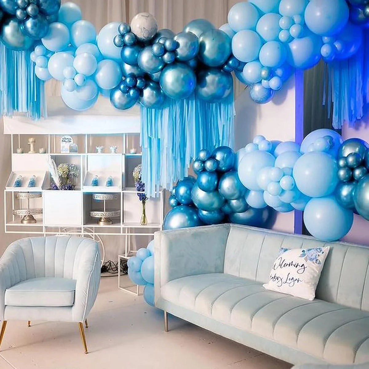 162pcs Boy's Birthday Blue Macaroon Garland Kit - Hibrides