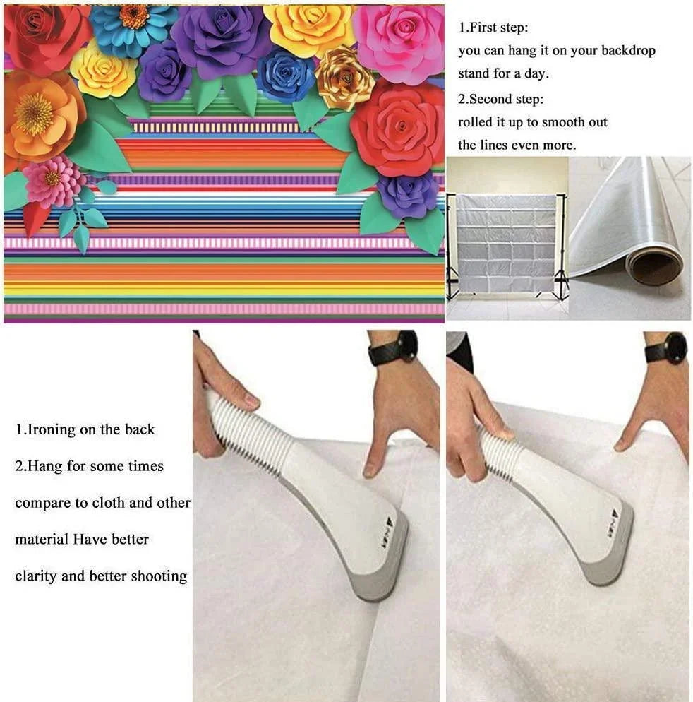 Mexican Fiesta Theme Party Colorful Striped Backdrop Fiesta Cinco De Mayo Paper Flowers Background - Hibrides