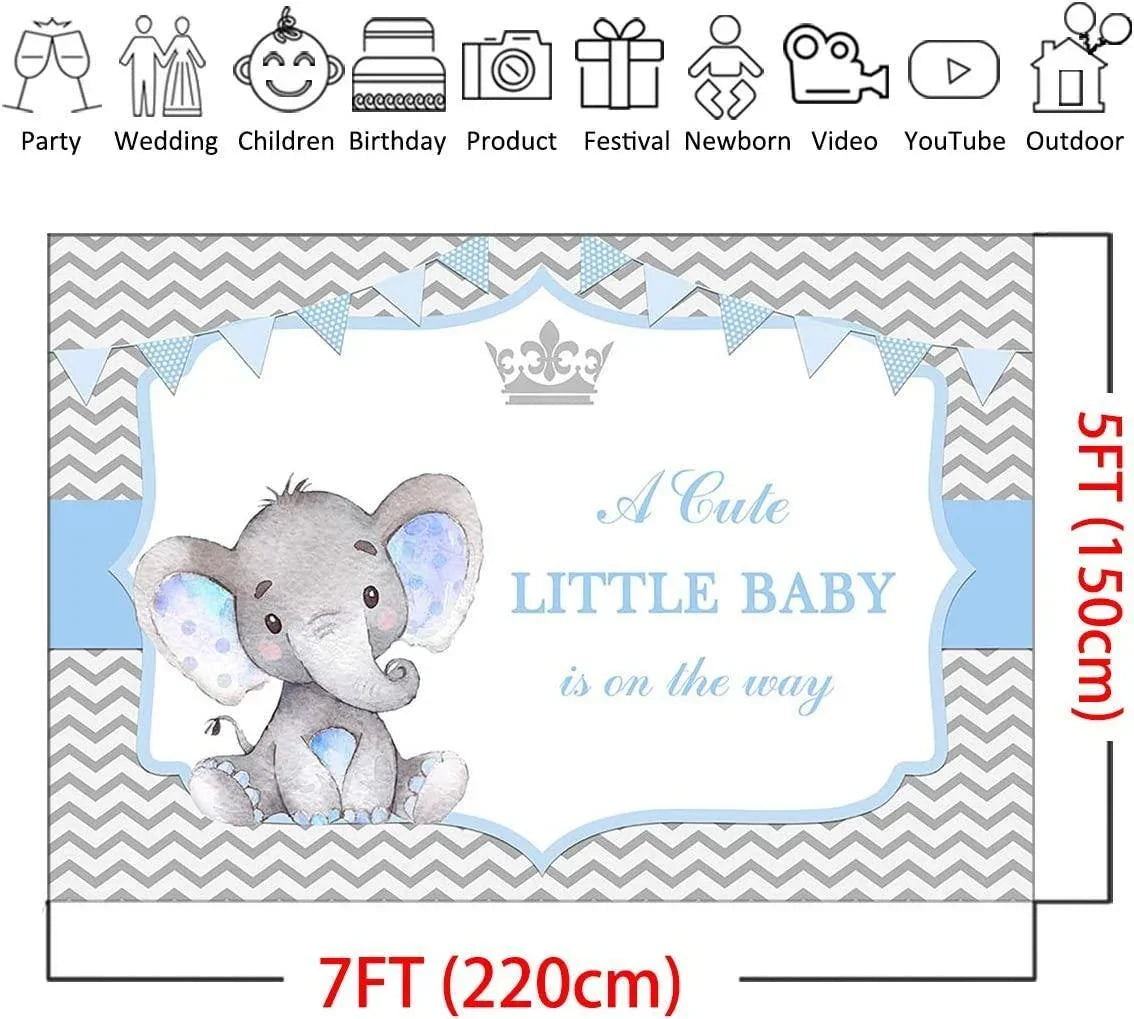 Boy Elephant Baby Shower Backdrop Little Baby Elephant Baby Shower Photography Background - Hibrides