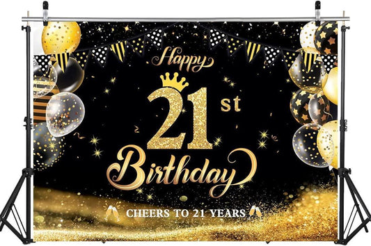 Happy 21th Birthday Backdrop Photography Cheers to 21 Years Backdrop Banners Balloons - Hibrides