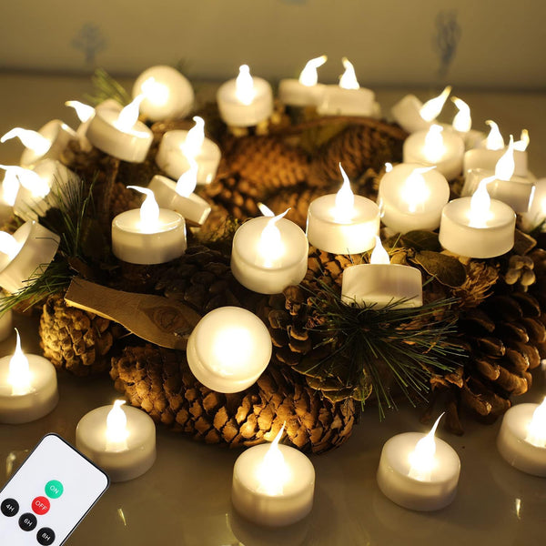 12PCS Warm White LED Tea Light,Flickering Flameless Candle with Remote Control,Long Lasting Battery Operated LED Tealights Candle with Timer,for Seasonal &Festival Celebration - Hibrides