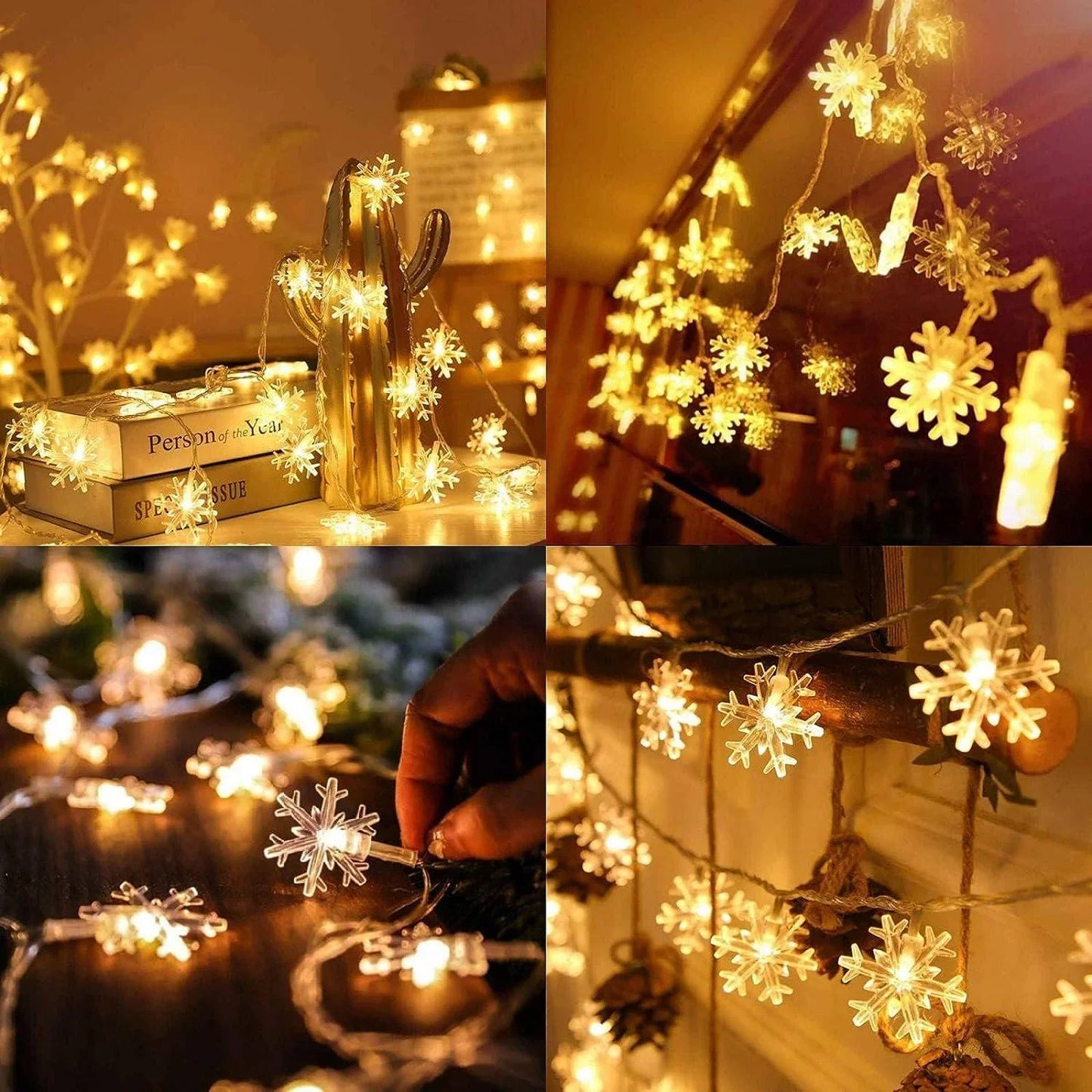 20ft 40 LED Snowflake String Lights Battery Operated Fairy Lights for Bedroom Room Party Home Xmas Decor - Hibrides