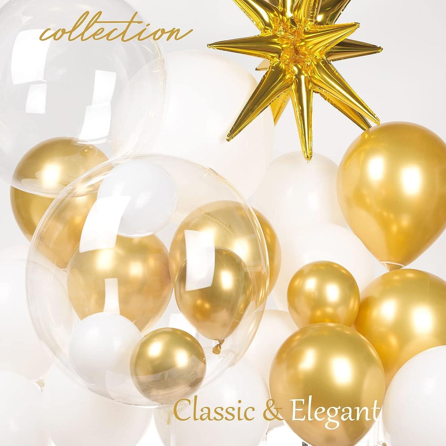 145pcs Chrome Gold and matte white Bobo starburst balloon arch for Birthday Party Baby shower Decorations - Hibrides