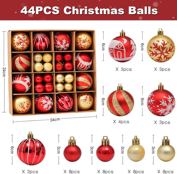 Christmas Balls Ornament Set 44Pcs Christmas Decorations Tree Balls for Family Holiday Wedding Party - Hibrides