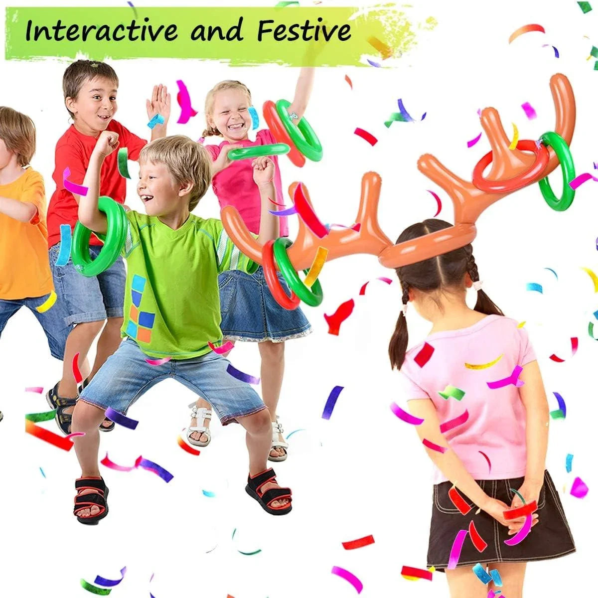 2 Packs Inflatable Reindeer Antler Ring Toss Game for Christmas Party Supplies Xmas Target Game - Hibrides