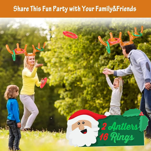 2 Packs Inflatable Reindeer Antler Ring Toss Game for Christmas Party Supplies Xmas Target Game - Hibrides