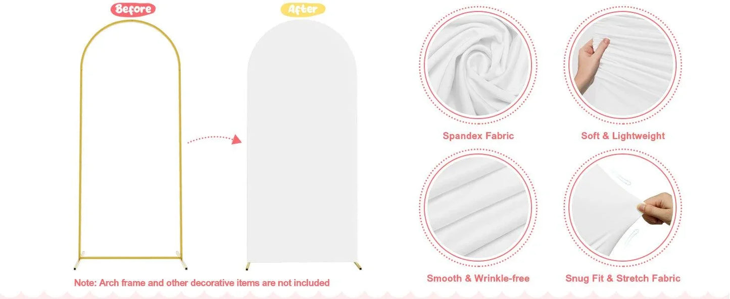 White Spandex Fitted Arch Cover for Round Top Chiara Backdrop Stand Covers for Wedding Birthday Party Decoration