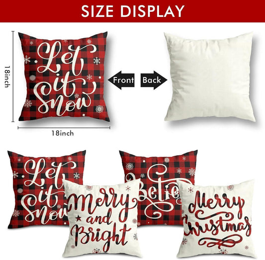 Set of 4 Christmas Decorations Christmas Pillow Covers 18x18 Inches Farmhouse Buffalo Plaid Black and Red Throw Pillow Case Winter Holiday Christmas Decor - Hibrides