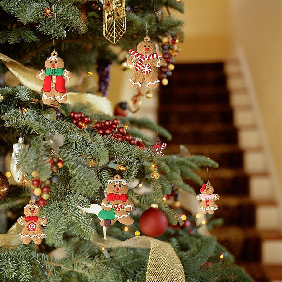 12pcs Gingerbread Man Ornaments for Christmas Tree Assorted Plastic Gingerbread Figurines Ornaments for Christmas Tree - Hibrides