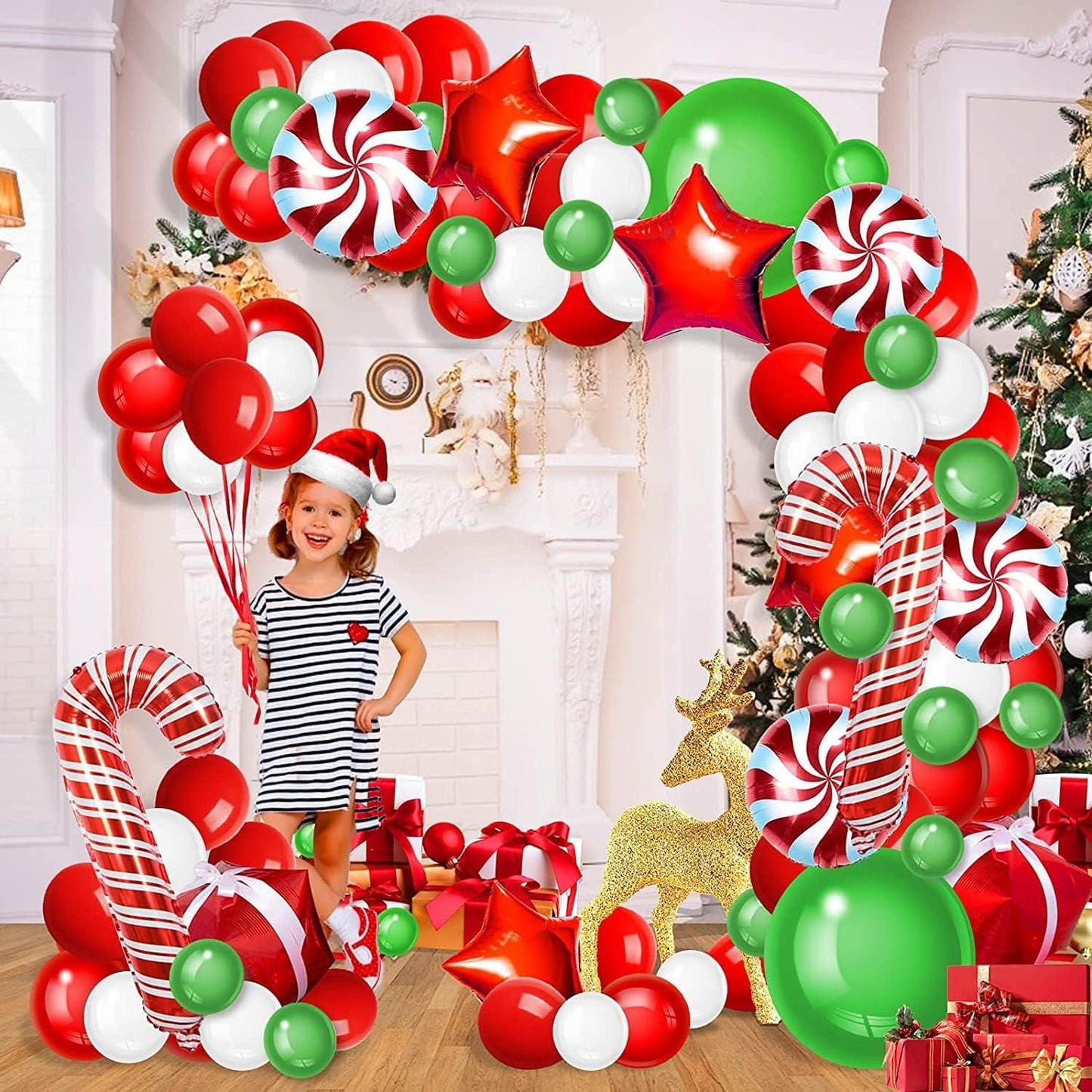 119pcs Christmas Balloon Garland Arch kit with Xmas Green Red White Candy Balloons Gift Box - Hibrides