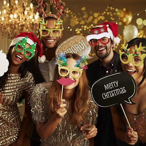 12Pcs Christmas Glasses Glitter Holiday Party Glasses Frames Christmas Decoration Accessories Costume Eyeglasses for Christmas Parties Holiday Favors - Hibrides