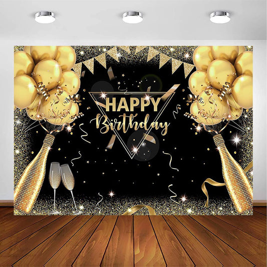 Black Gold Birthday Backdrop for Adult Men Woman Party Decorations Surprise - Hibrides