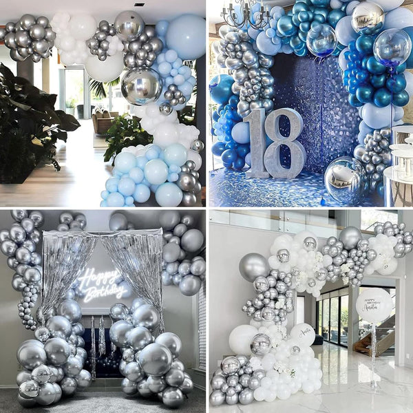 105pcs 5/10/12/18 Inch Metallic Silver Balloon Garland for Birthday Wedding Baby Shower Graduation Party Decorations - Hibrides
