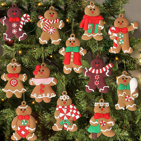 12pcs Gingerbread Man Ornaments for Christmas Tree Assorted Plastic Gingerbread Figurines Ornaments for Christmas Tree - Hibrides