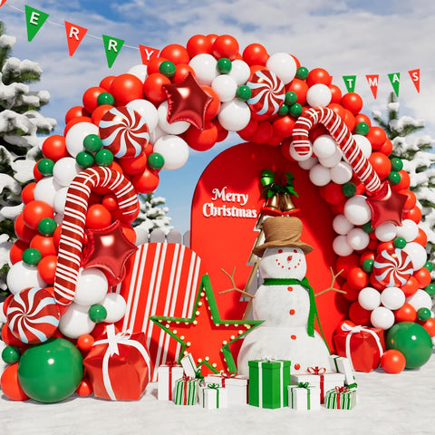 119pcs Christmas Balloon Garland Arch kit with Xmas Green Red White Candy Balloons Gift Box - Hibrides