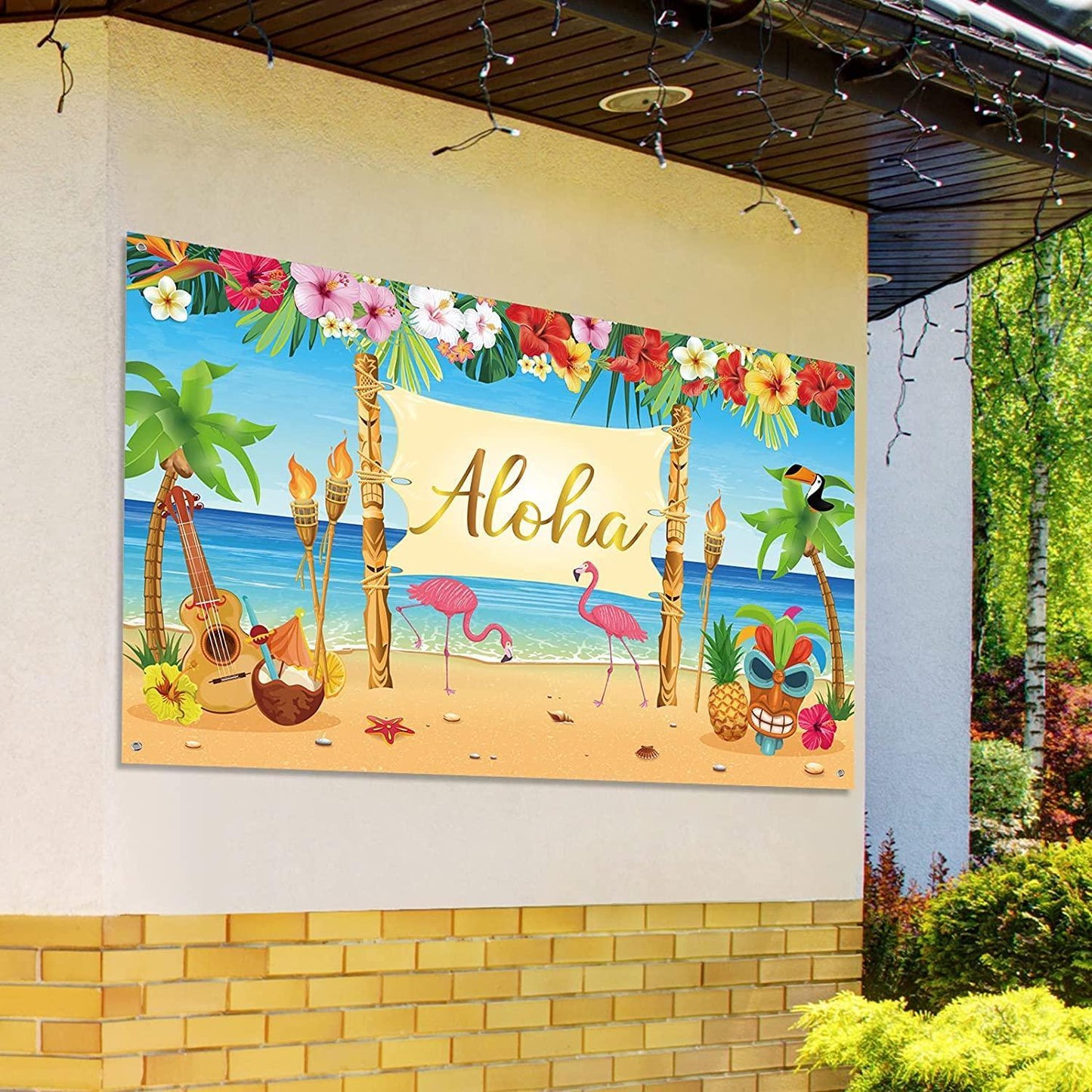 Hawaiian Aloha Party Decoration, Extra Large Summer Luau Beach Party Banner Backdrop - Hibrides