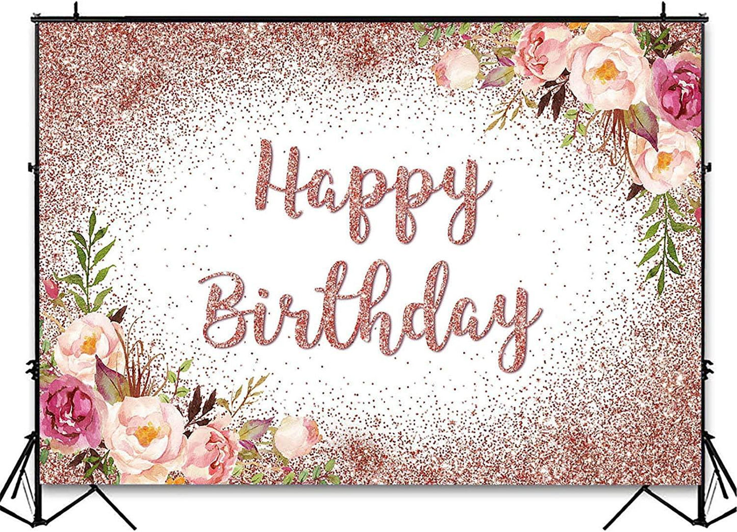 Rose Gold Birthday Backdrop for Girls Women Happy Birthday Party Photography Background - Hibrides