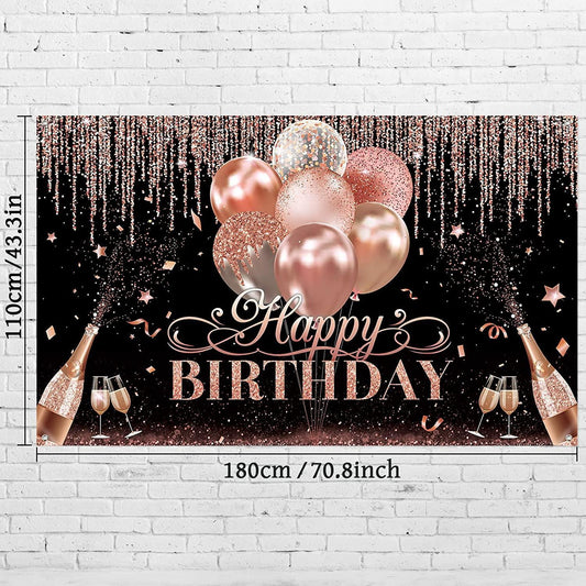 Black Silver Rose Gold Happy Birthday Party Decorations Glitter Balloon Birthday Party Backdrop for Women - Hibrides
