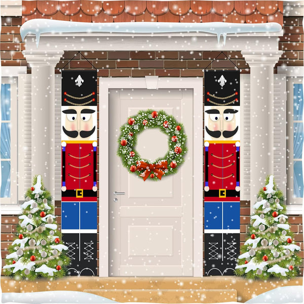 Nutcracker Christmas Decorations - Outdoor Xmas Decor - Life Size Soldier Model Nutcracker Banners for Front Door Porch - Hibrides