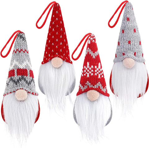 Set of 4 Gnome Christmas Ornaments, Handmade Swedish Gnomes Plush Scandinavian Santa Elf Table Ornaments Christmas Tree - Hibrides