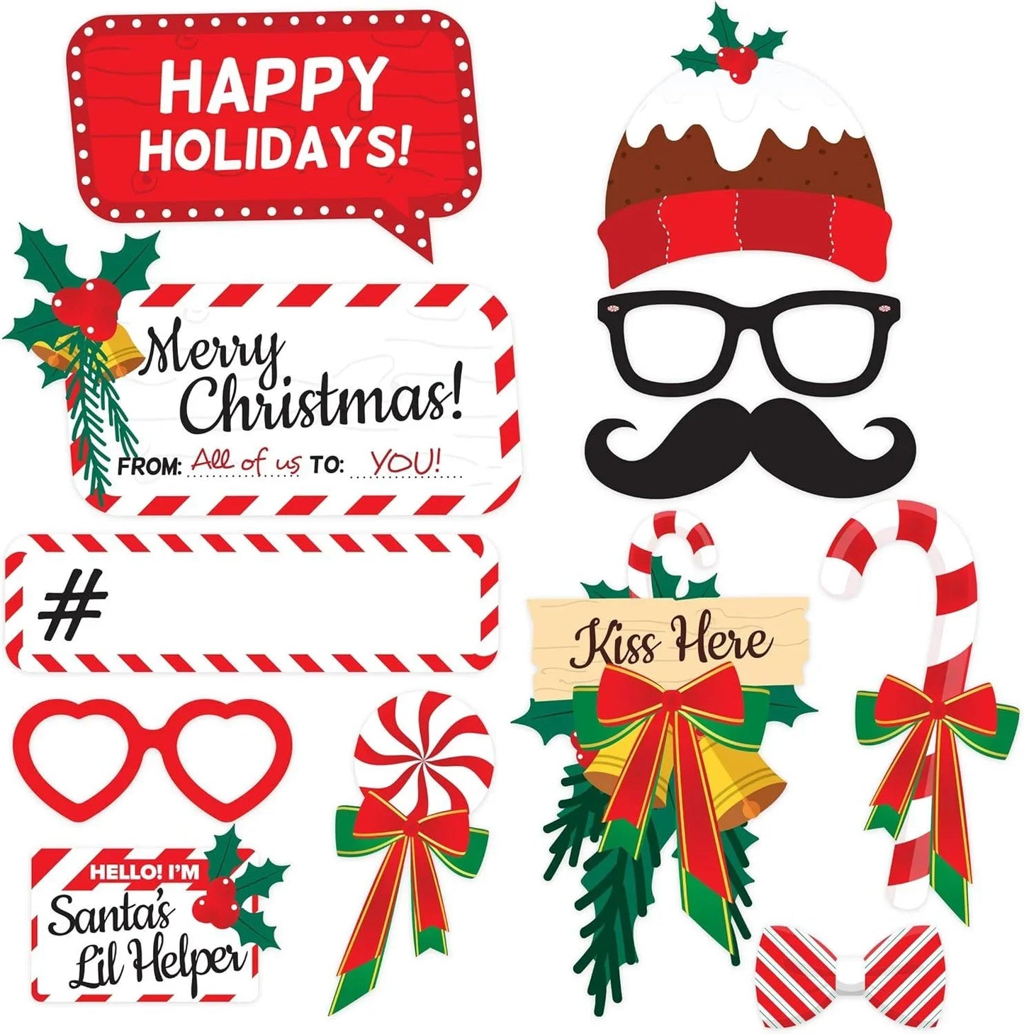 38pcs Christmas Photo Booth Props- Christmas Games for Party Supplies - Picture Backdrop Decorations Set Party Favors - Hibrides