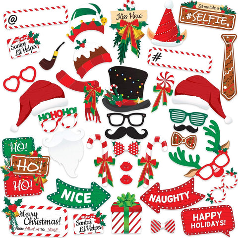 38pcs Christmas Photo Booth Props- Christmas Games for Party Supplies - Picture Backdrop Decorations Set Party Favors - Hibrides