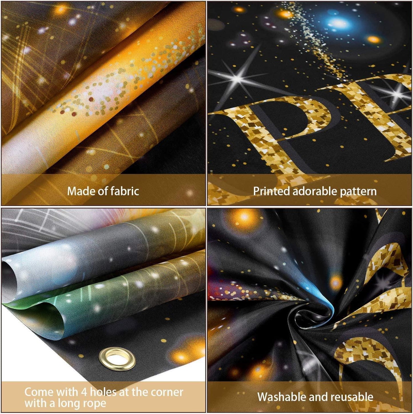 Happy New Year Party Decoration Supplies, Extra Large Fabric Happy New Year Banner for 2023 Party Decoration, - Hibrides
