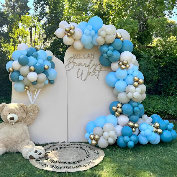 165pcs White Sand Pastel Macaron Blue Ocean Blue Chrome Gold Balloon Boho Baby Shower Wedding Boy Birthday Decoration - Hibrides