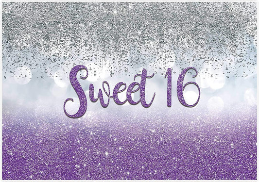 Sweet 16 Silver Blue Bokeh Glitter Backdrop 7x5ft for Girls Happy 16th Birthday Party Decorations - Hibrides
