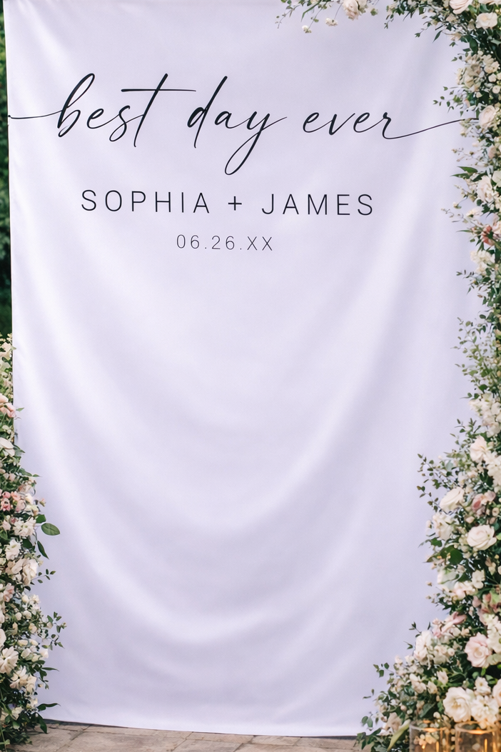 Best Day Ever Wedding Backdrop, Modern Minimalist Backdrop Tapestry Outdoor Wedding Ceremony Decorations